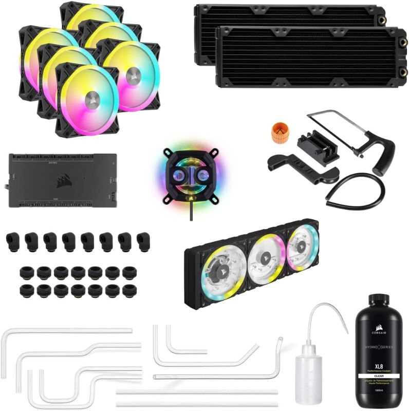 Photo 1 of Corsair Hydro X Series iCUE XH5000i RGB PRO Custom Cooling Kit (Hardline CPU Cooling Loop, Pre-Bent Tubing, Dynamic RGB Lighting, Easy Installation, Made for CORSAIR 5000X/D Series Cases) Black
