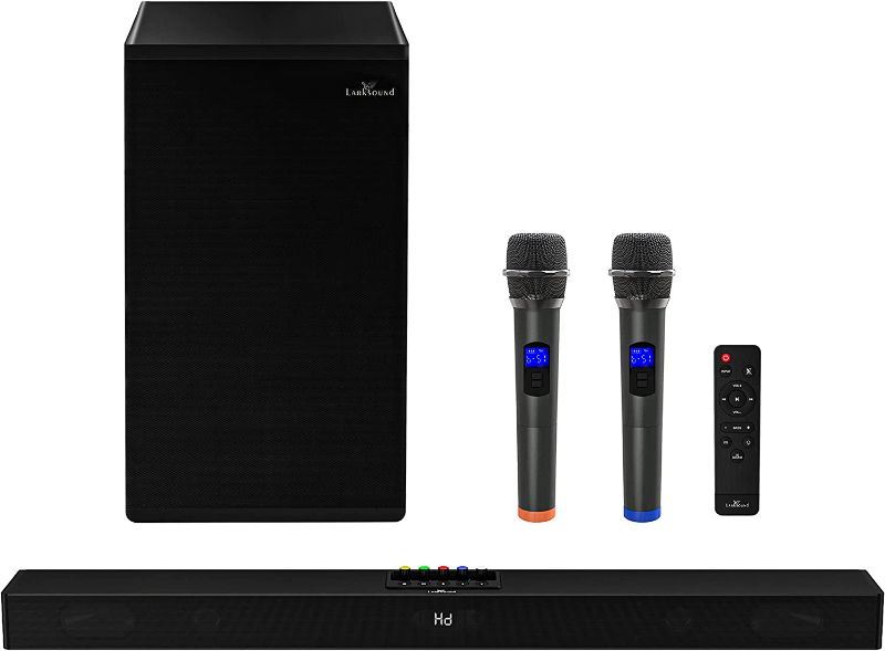 Photo 1 of Larksound Karaoke Machine for Adults, with 2 Wireless Microphones, 2.1 Soundbar with Subwoofer, Bluetooth PA Speaker System, Sound Bar for TV, Home, Singing Party
