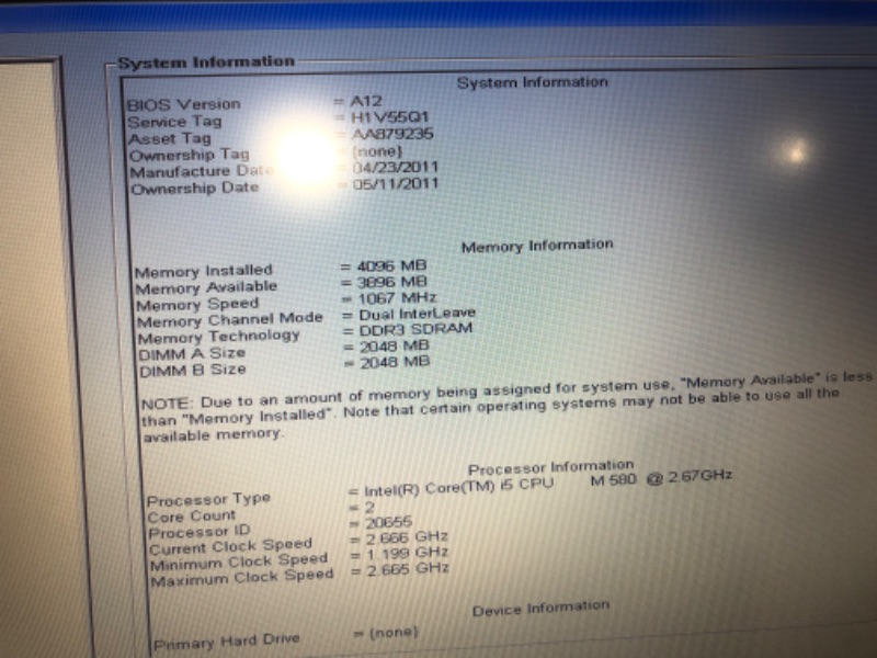 Photo 4 of **Error message on device** Dell Latitude E4310 Core i5-540M Dual-Core 2.53GHz 4GB 250GB DVD±RW 13.3" WLED Windows 7 Professional w/6-Cell & Bluetooth
