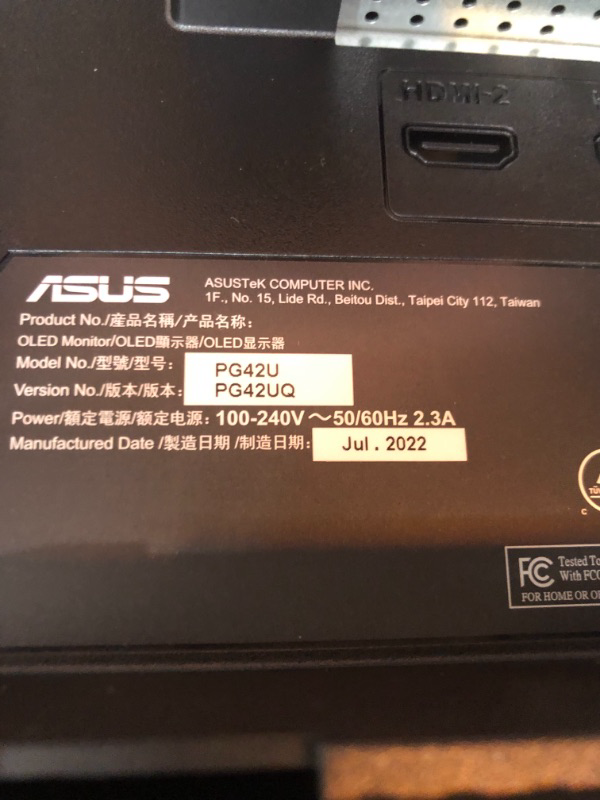 Photo 7 of ASUS ROG Swift 41.5” 4K OLED Gaming Monitor (PG42UQ) - UHD (3840 x 2160), 138Hz, 0.1ms, HDMI2.1, True 10 bit, DCI-P3 98%, G-SYNC Compatible, DisplayPort, USB, Console Ready, Remote Control, Anti-Glare