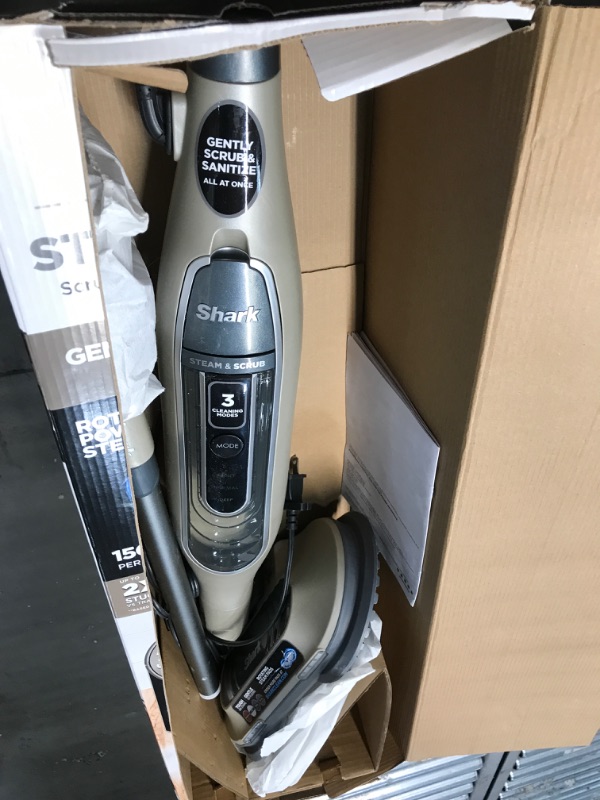 Photo 2 of Shark S7001 Mop, Scrub & Sanitize at The Same Time, Designed for Hard Floors, with 4 Dirt Grip Soft Scrub Washable Pads, 3 Steam Modes & LED Headlights, Gold, 13.7 in L x 6.75 in W x 46.5 in H
