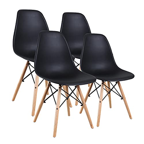 Photo 1 of Amazon Basics Modern Dining Chair Set, Shell Chair with Wood Legs for Kitchen, Dining, Living Room - Set of 4, Black
