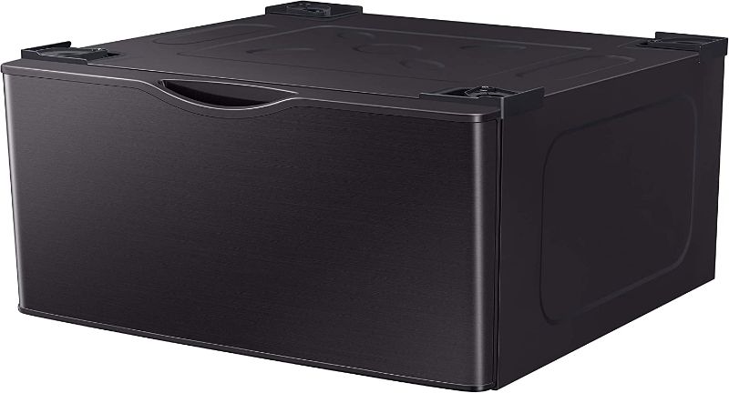 Photo 1 of SAMSUNG 27-Inch Washer Dryer Pedestal Stand w/ Pull Out Laundry Storage Drawer, Stainless Steel, WE402NV/A3, Brushed Black
