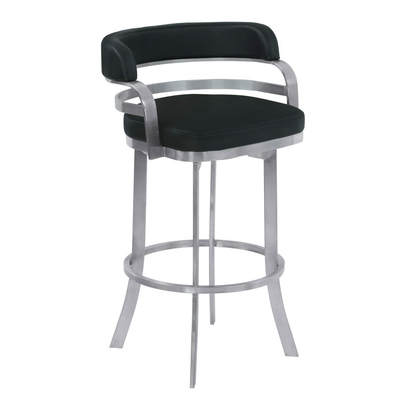 Photo 1 of LCPRBABLBS30 37.8 X 22 X 22.05 in. 30 in. Prinz Bar Height Metal Swivel Barstool, Black Faux Leather with Brushed Stainless Steel
