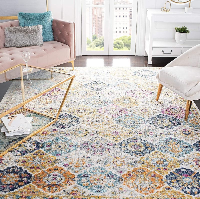 Photo 1 of SAFAVIEH Madison Collection 9' x 12' Cream/Multi MAD611B Boho Chic Floral Medallion Trellis Distressed Non-Shedding Living Room Bedroom Dining Home Office Area Rug
