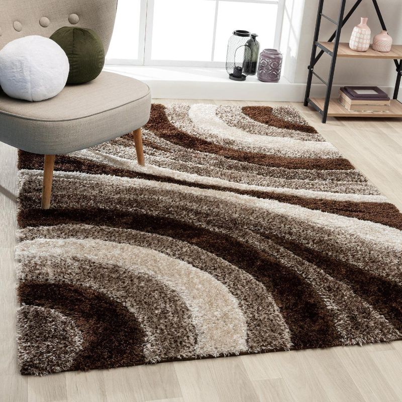 Photo 1 of Luxe Weavers Rug - Lantanas 7070 Modern Shag Geometric Stain-Resistant Area Rug, Brown / Size 5x7
