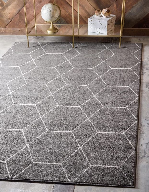 Photo 1 of Unique Loom Trellis Frieze Collection Area Rug-Modern Morroccan Inspired Geometric Lattice Design, 2 x 3 ft, Dark Gray/Ivory
