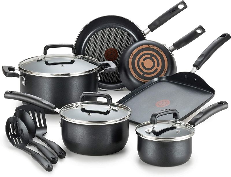 Photo 1 of **MISSING PARTS** T-fal Signature Nonstick Dishwasher Safe Cookware Set, Pots and Pans Set, 12-Piece, Black
