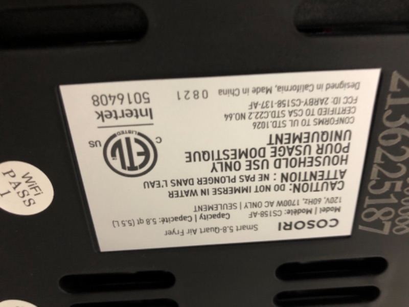 Photo 4 of **MISSING PARTS** COSORI Pro Smart Air Fryer 5.8QT 11-in-1 Cooking Presets (800+ Online Recipes) , APP and Touch Screen Control, Works with Alexa & Google Assistant, Dishwasher-Safe Square Basket Pro Black