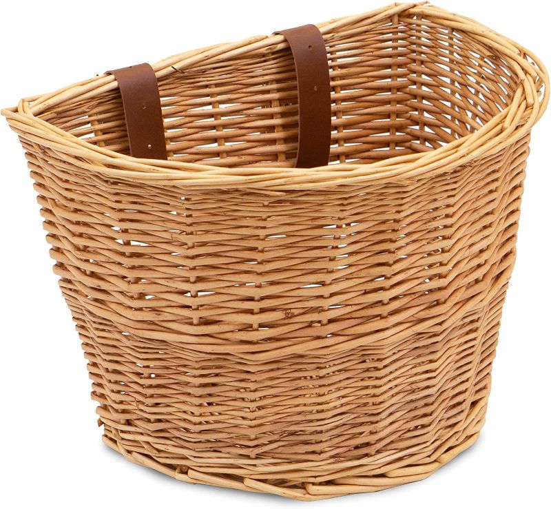Photo 1 of ProsourceFit Wicker Front Handlebar Bike Basket Cargo , light brown, 13 by 9 by 10.5 inches
