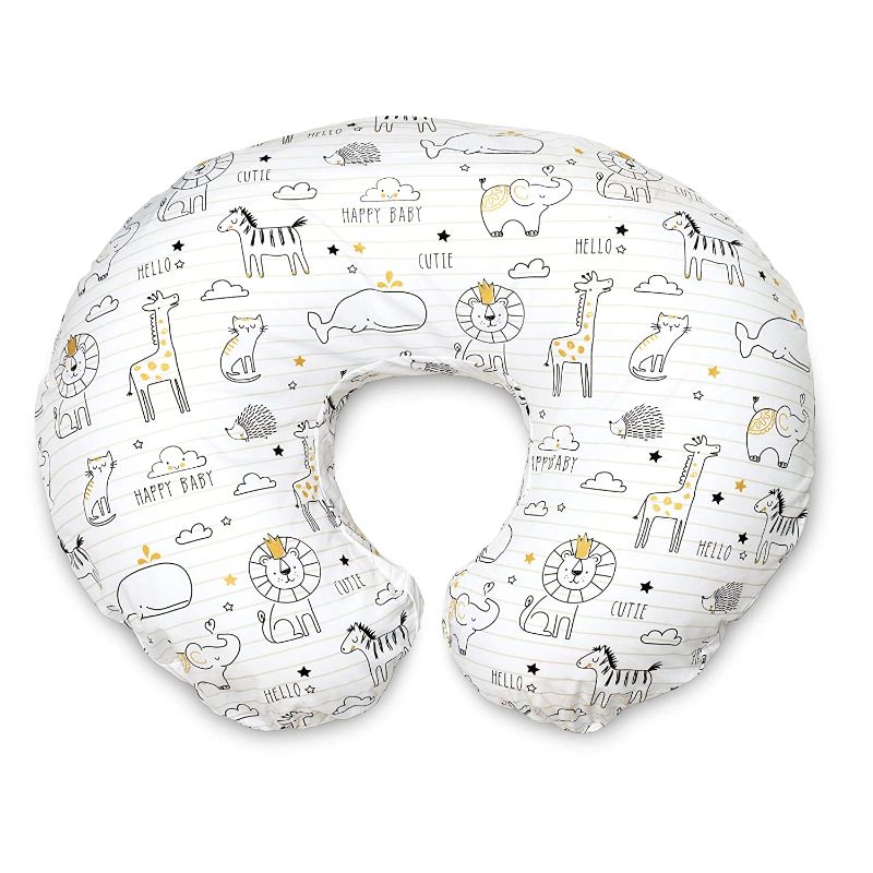 Photo 1 of Boppy Nursing Pillow and Positioner - Original, Notebook Black and White with Gold Animals, Breastfeeding, Bottle Feeding, Baby Support, with Removable Cotton Blend Cover, Awake-Time Support
