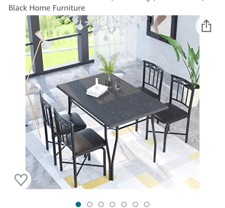 Photo 1 of 5 Piece Dining Table Set for Dining Room, Kitchen Table and Faux Leather Chairs for 4, Metal Legs, Padded Seat, Black Home Furniture