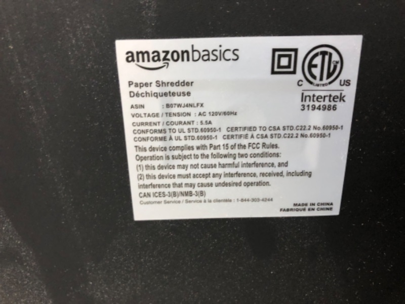 Photo 2 of Amazon Basics 24-Sheet Cross-Cut Paper, CD and Credit Card Home Office Shredder with Pullout Basket 24 Sheet Shredder