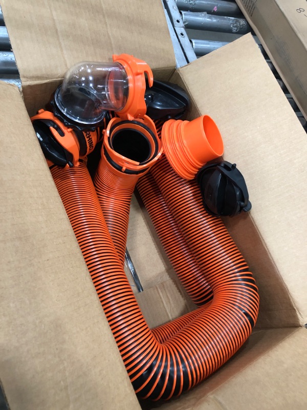 Photo 1 of Camco RhinoEXTREME 20ft RV Sewer Hose Kit, Includes Swivel Fitting and Translucent Elbow with 4-In-1 Dump Station Fitting, Crush Resistant, Storage Caps Included - 39867