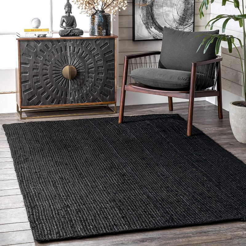 Photo 1 of nuLOOM Rigo Hand Woven Farmhouse Jute Area Rug, 3' x 5', Black
