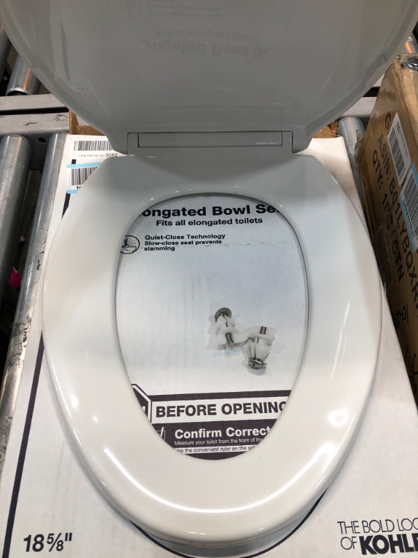 Photo 3 of **MISSING HARDWARE** KOHLER 20110-0 Brevia Elongated Toilet Seat with Grip-Tight Bumpers, Quiet Close, Attach Hardware, Quick-Release Hinges, White Elongated White Quiet-Close