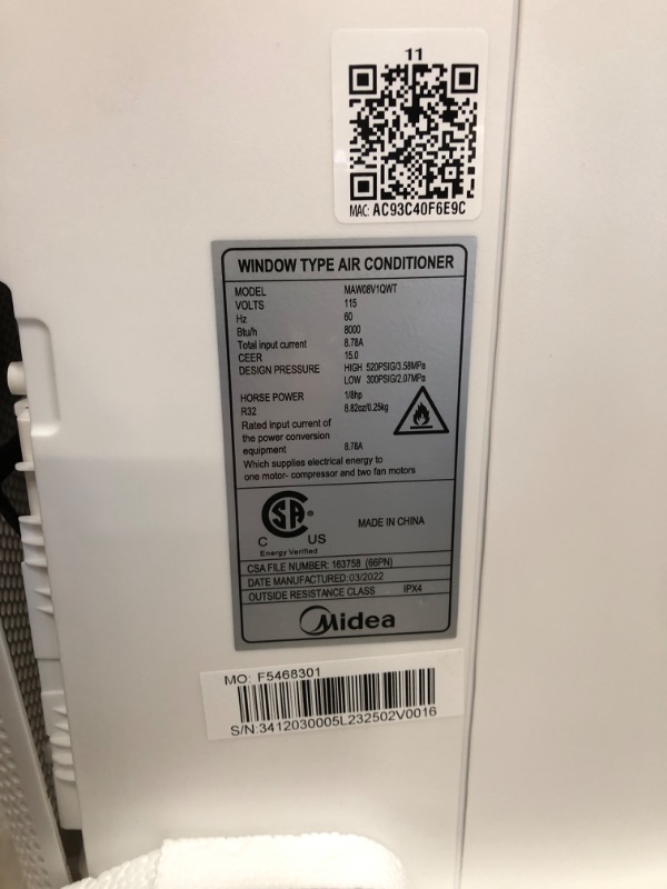 Photo 1 of Midea 8,000 BTU U-Shaped Smart Inverter Window Air Conditioner–Cools up to 350 Sq. Ft., Ultra Quiet with Open Window Flexibility, Works with Alexa/Google Assistant, 35% Energy Savings, Remote Control 8000 BTU AC