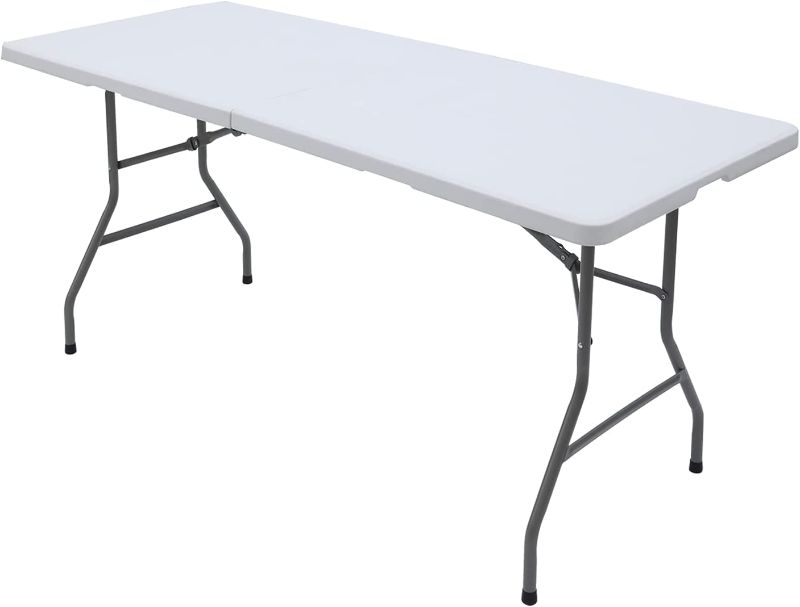 Photo 1 of 6ft Folding Table Plastic Fold in Half w/Handle Heavy Duty Portable Indoor Outdoor for Garden Party Picnic Camping BBQ Dining Kitchen Wedding Market Events
