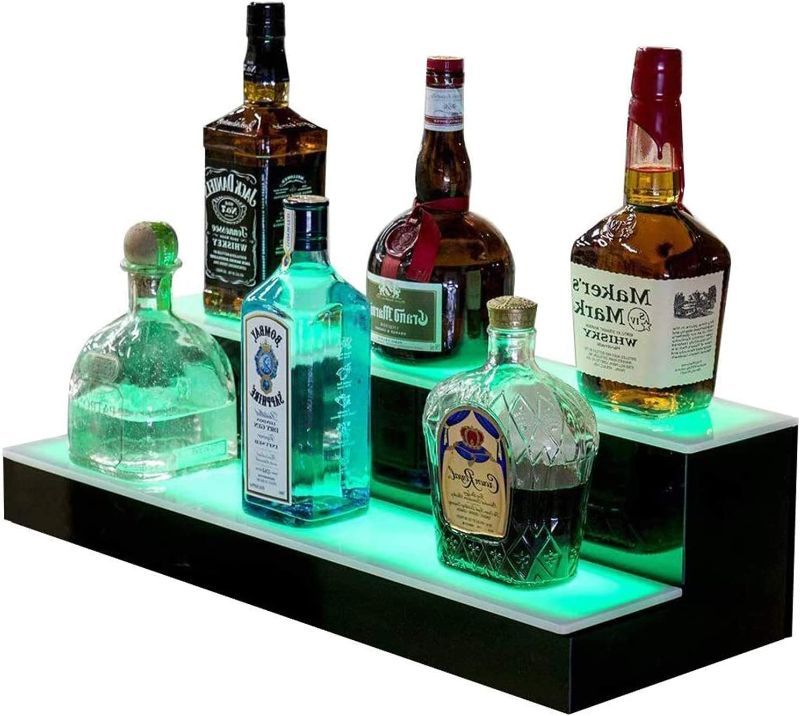 Photo 1 of GOODYO LIQUOR BOTTLE DISPLAY SHELF LED LIGHTED BAR SHELF 2 STEP 16" LENGTH
