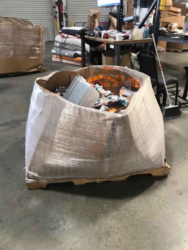Photo 1 of **PALLET OF HOME DEPOT GOODS, HARDWARE, HINGES DOOR STOPS ETC.**  NON REFUNDABLE