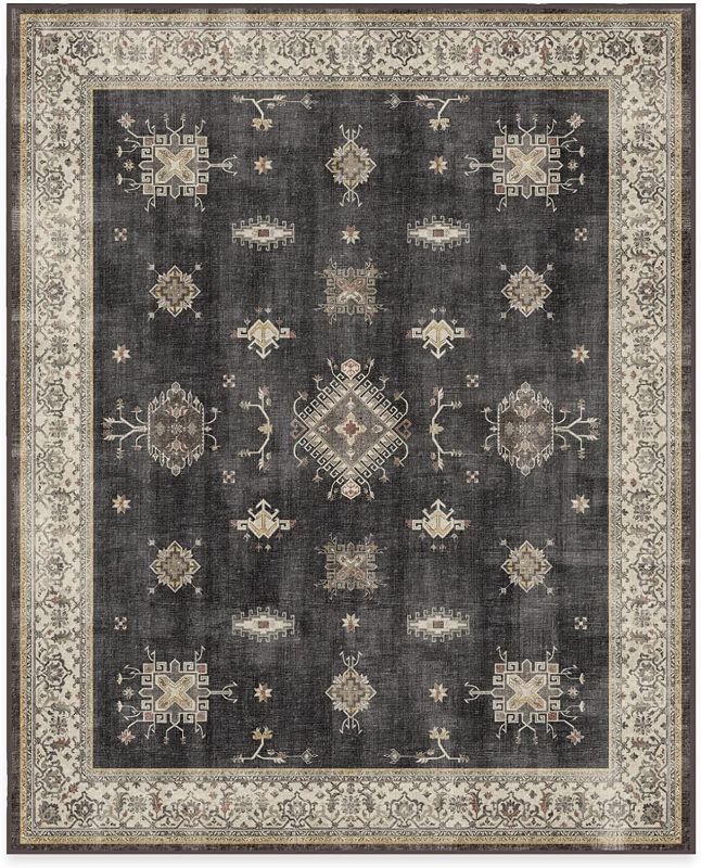 Photo 1 of  Dark Wood 8'x10  RUGGABLE Verena Washable Rug - Perfect Vintage Area Rug for Living Room Bedroom Kitchen - Pet & Child Friendly - Stain & Water Resistant -' (Standard Pad)
