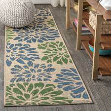 Photo 1 of 2' X 10' Zinnia Modern Floral Textured Weave Indoor/Outdoor Runner Rug, Navy/Green - JONATHAN Y
