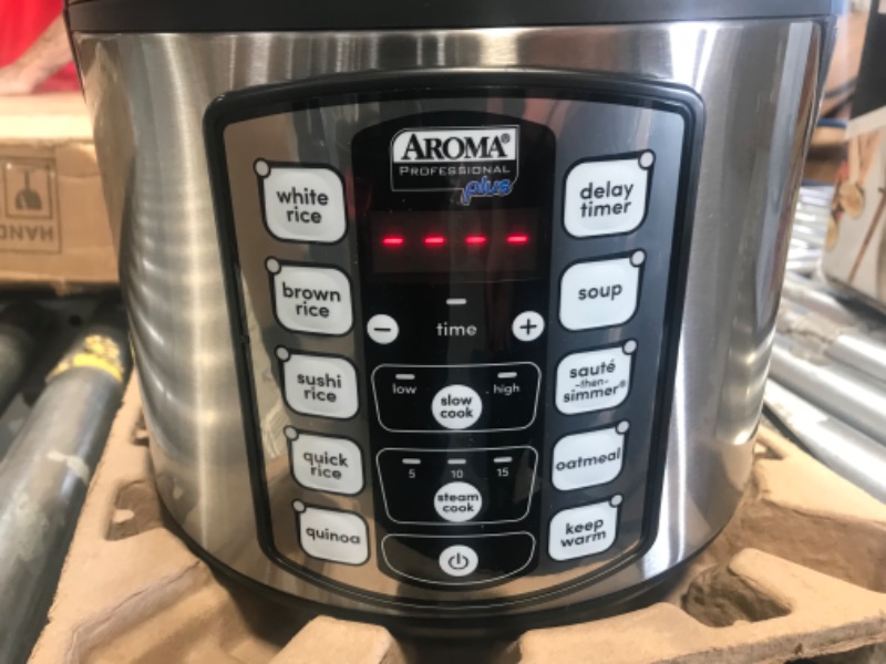 Photo 2 of Aroma Housewares ARC-5000SB Digital Rice, Food Steamer, Slow, Grain Cooker, Stainless Exterior/Nonstick Pot, 10-cup uncooked/20-cup cooked/4QT, Silver, Black Professional