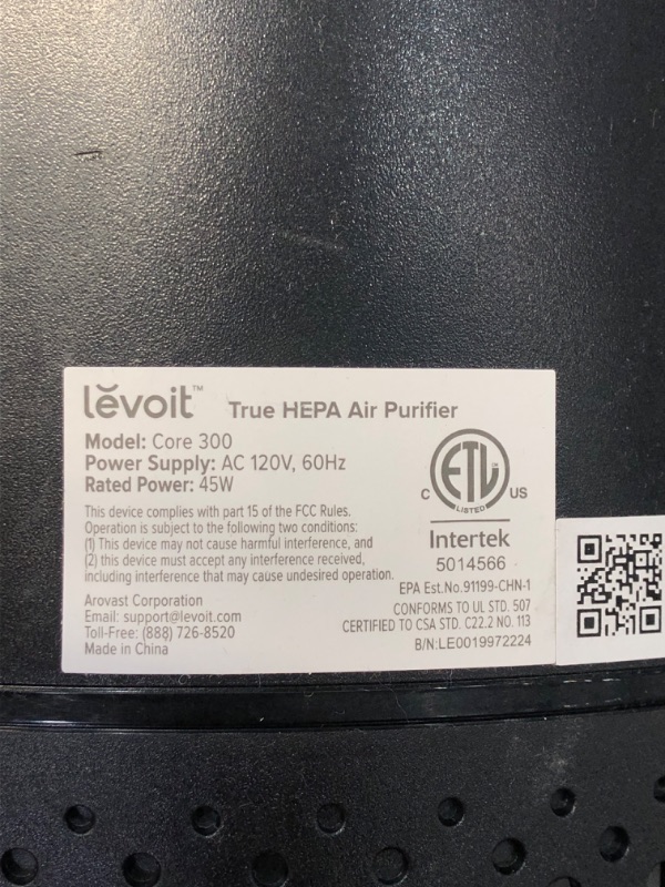 Photo 2 of part sonly ! nonfunctional LEVOIT Air Purifier for Home Allergies Pets Hair in Bedroom, H13 True HEPA Filter, 24db Filtration System Cleaner Odor Eliminators, Ozone Free, Remove 99.97% Dust Smoke Mold Pollen, Core 300, Black
