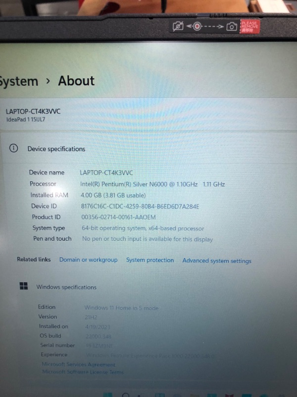 Photo 2 of Lenovo ideapad 1 15.6 FHD Laptop, Intel Pentium Sliver N6000 Processor, 4GB RAM, 128GB eMMC, 1-Year Mircrosoft Office 365, Windows 11 Home in S Mode - 82LX0050US