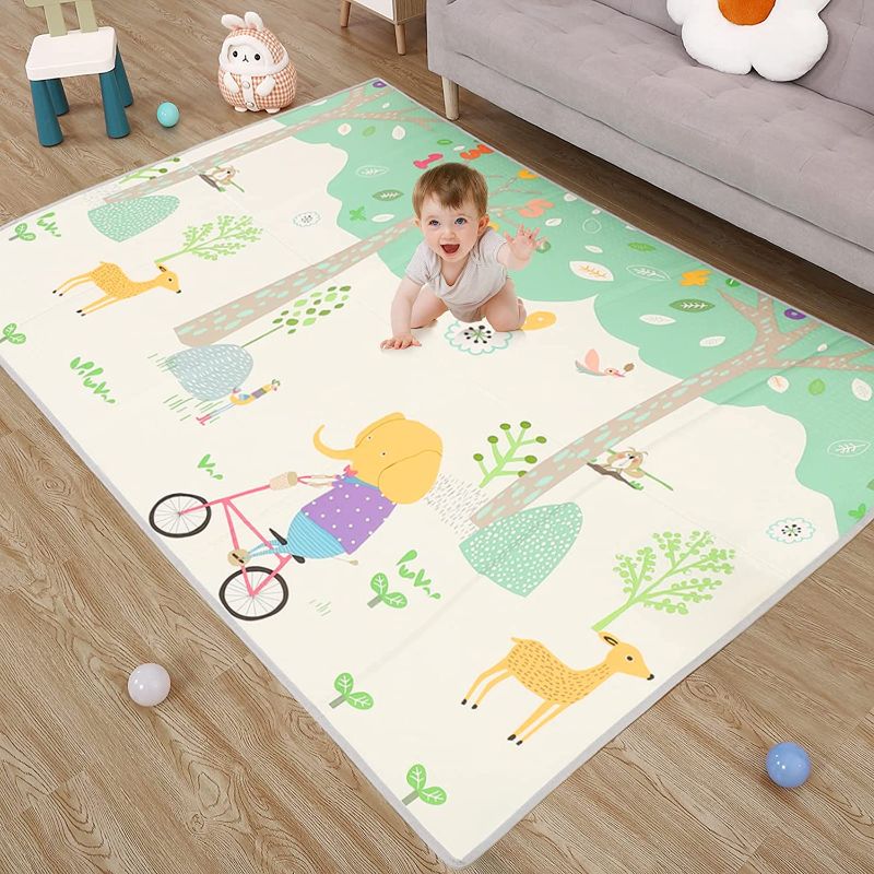 Photo 1 of *Stock Photo for Reference* Baby Play Mat, Foldable XPE Foam Floor Play Mat for Baby, Reversible Waterproof Baby Crawling Mat, Anti-Slip Baby Play Gym for Indoor & Outdoor Use