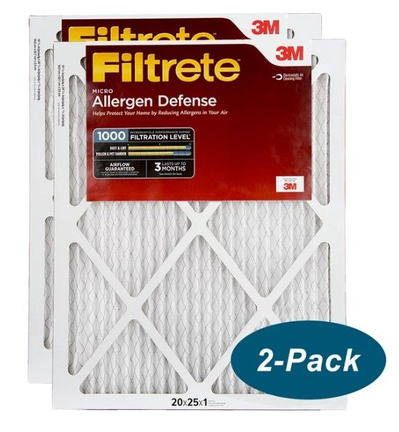 Photo 1 of 3M Filtrete 1-Inch Micro Allergen Defense MPR 1000 Air Filters 20x25x1 2-PACK
