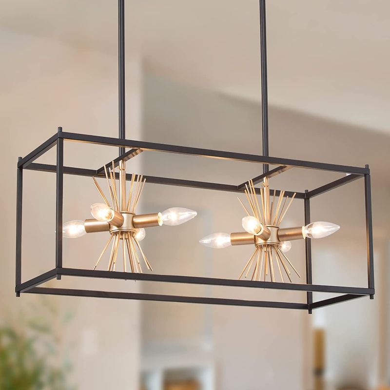 Photo 1 of **Missing Hardware**Black Gold Chandelier, 8-Light Linear Island Lights for Kitchen, 26" Modern Farmhouse Chandelier for Dining Room with Sputnik Spikes
