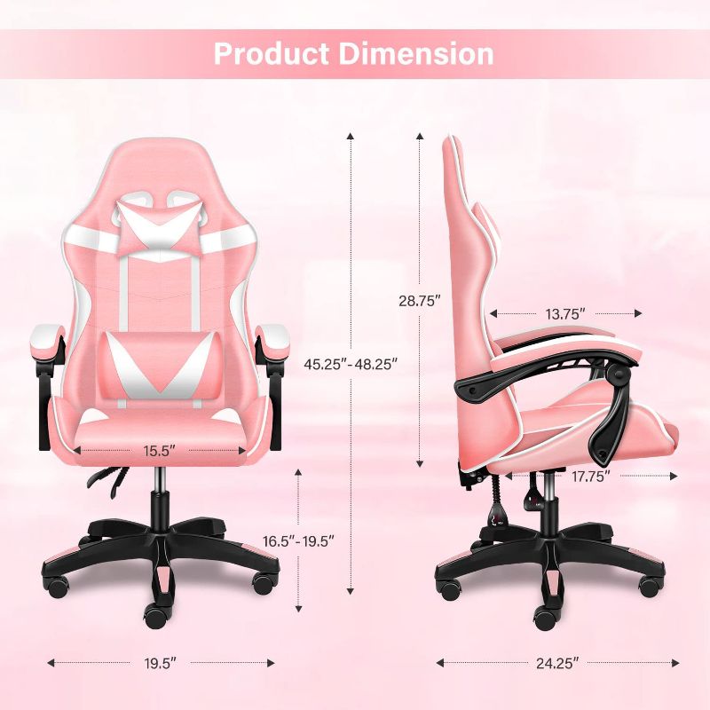 Photo 1 of YSSOA Backrest and Seat Height Adjustable Swivel Recliner Racing Office Computer Ergonomic Video Game Chair, Without footrest,440lb Capacity, Pink
