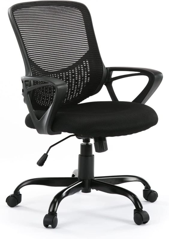 Photo 1 of Home Office Chair Ergonomic Computer Desk Chair Mesh Mid-Back Height Adjustable Swivel Chair with Armrest, Black
