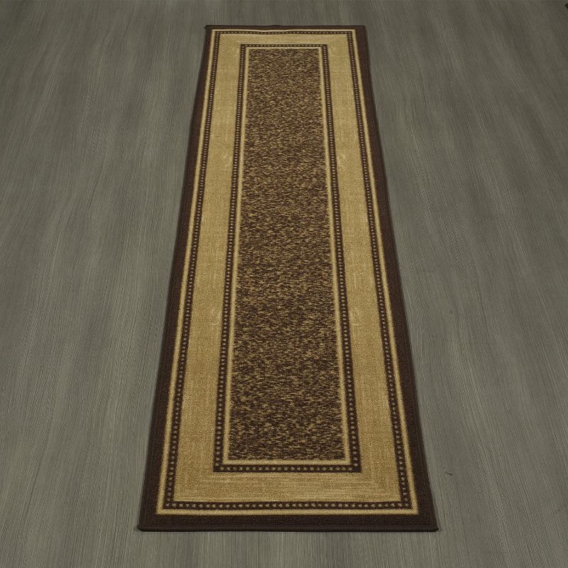 Photo 1 of Ottomanson Ottohome Collection Non-Slip Rubberback Bordered Design 3x10 Indoor Runner Rug, 2'7" x 9'10", Brown