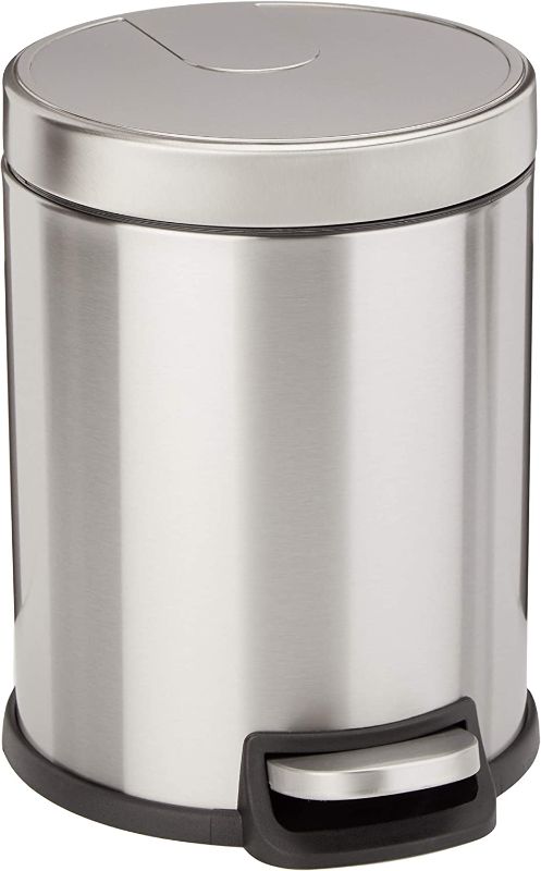 Photo 1 of Amazon Basics 5 Liter / 1.3 Gallon Round Soft-Close Trash Can with Foot Pedal - Stainless Steel