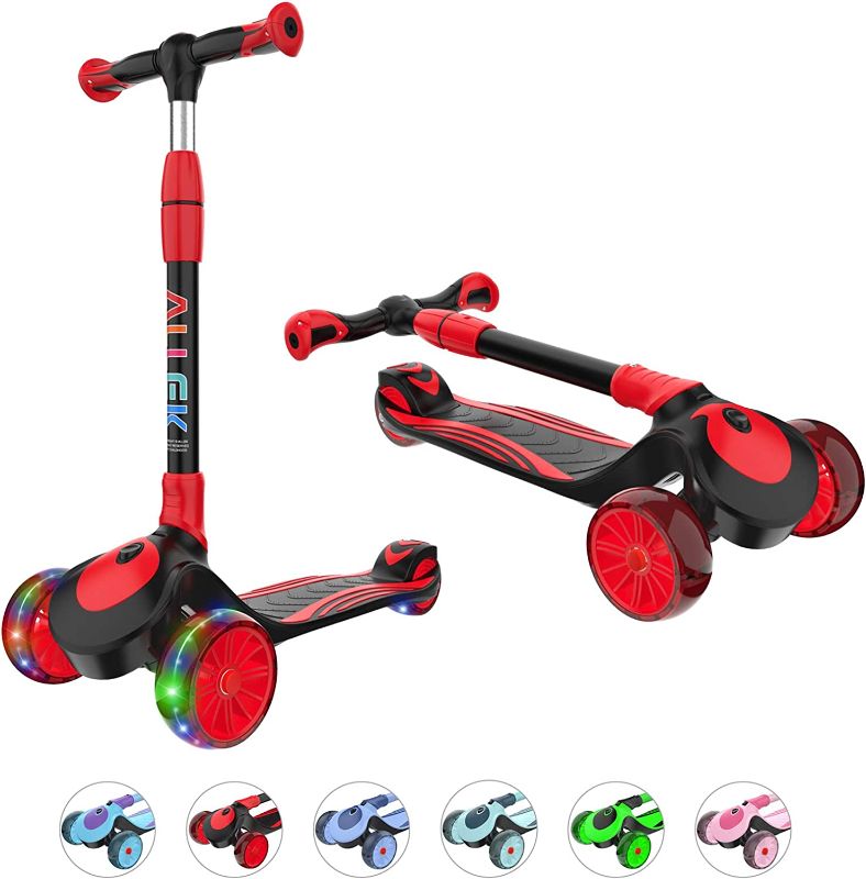 Photo 1 of Allek F01 Folding Kick Scooter for Kids, 3-Wheel LED Flashing Glider Push Scooter with Height Adjustable and Foldable Handlebar, Dual Color Anti-Slip Wide Deck for Boys Girls 3-12
