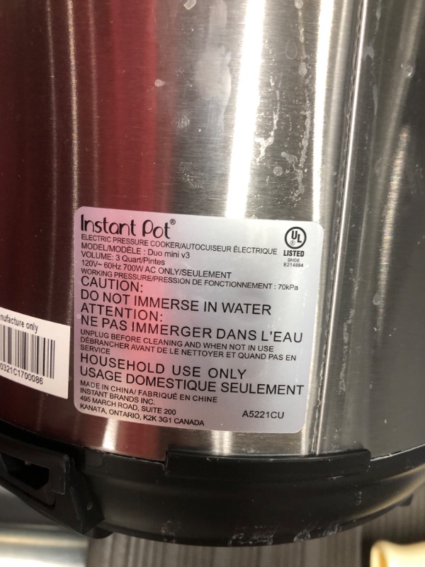 Photo 3 of ** TESTED** Instant Pot Duo Mini 3 Qt 7-in-1 Multi- Use Programmable Pressure Cooker, Slow Cooker, Rice Cooker, Steamer, Sauté, Yogurt Maker and Warmer