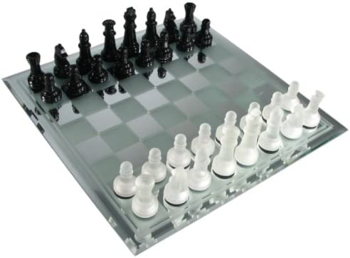 Photo 1 of Avant-Garde Black Frosted Glass Chess Set with Mirror Board
