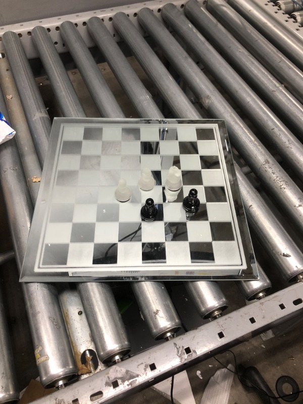 Photo 2 of Avant-Garde Black Frosted Glass Chess Set with Mirror Board
