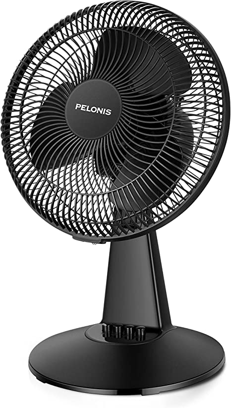 Photo 1 of Pelonis Table Fan 12-Inch Oscillating Table Fan Small Portable Electric Plug-In Desk Fan 3-Speeds Adjustable Tilt Head for Bedroom and Office Black
