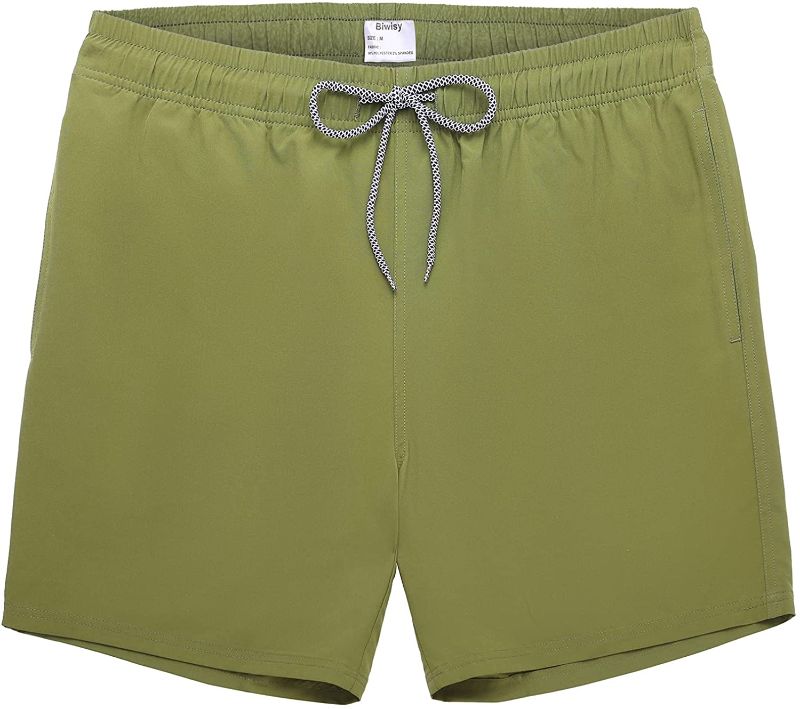 Photo 1 of Biwisy Mens Swim Trunks Quick Dry Swim Shorts with Mesh Lining Funny Beach Short Army Green Color Size 2XL