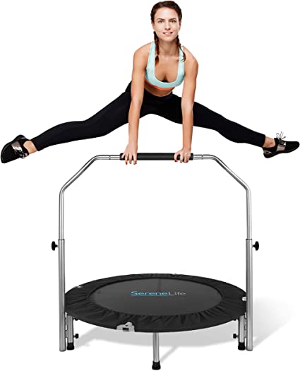 Photo 1 of SereneLife Portable & Foldable Trampoline - 40" in-Home Mini Rebounder with Adjustable Handrail, Fitness Body Exercise
