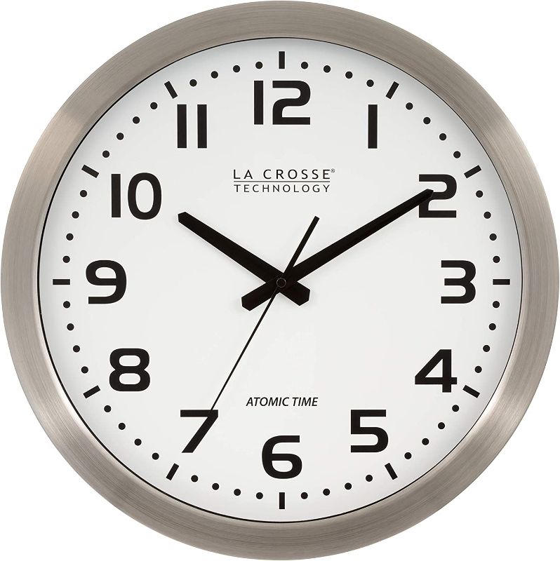 Photo 1 of La Crosse Technology WT-3161WH-INT 16 Inch Stainless Steel Atomic Clock-White Dial, 16", Metal Frame
