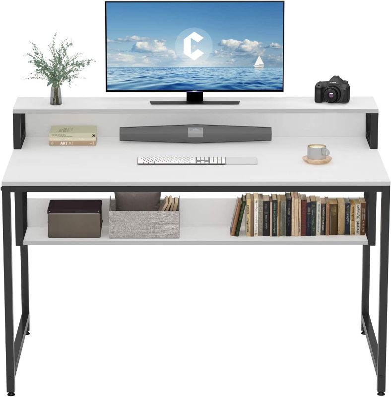 Photo 1 of **READ COMMENTS**
Cubiker Computer Home Office Desk, 47" Small Desk Table with Storage Shelf and Bookshelf, Study Writing Table Modern Simple Style Space Saving Design, White
