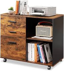 Photo 1 of 3 Drawer Wood File Cabinet/Printer Stand with Open Shelves | DEVAISE
