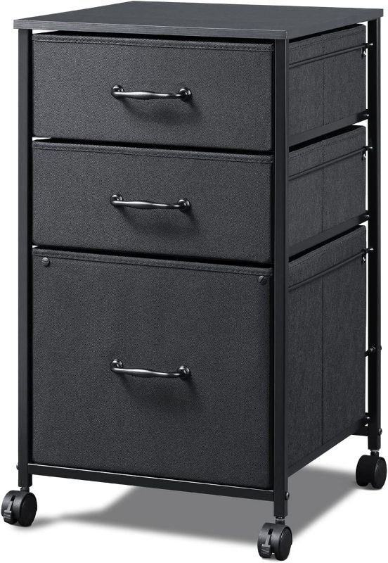 Photo 1 of DEVAISE Mobile File Cabinet, Rolling Printer Stand with 3 Drawers, Fabric Vertical Filing Cabinet fits A4 or Letter Size for Home Office, Black
