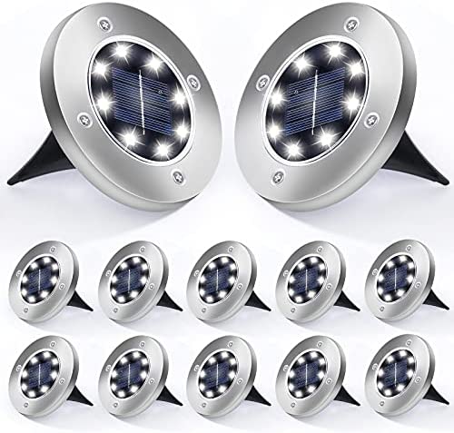 Photo 1 of Aogist Solar Ground Lights 12 Packs, 8 LED Solar Garden Lights, Outdoor Solar Disk Lights, In-ground Outdoor Landscape Lights for Pathway Yard Walkway Patio Lawn Path (Cold White)
