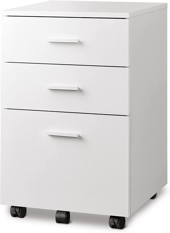 Photo 1 of DEVAISE 3 Drawer Wood Mobile File Cabinet, Rolling Filing Cabinet for Letter/A4 Size, White
