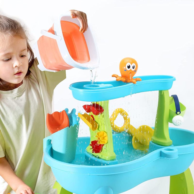 Photo 1 of CAPTAIN CHAOWING 26 PCS Water Table for Toddlers, 2 Tier Sand and Water Table for Outside Play, Summer Beach Toys Outdoor Sensory Table for Toddlers Age 3-5 Years Old and Up
